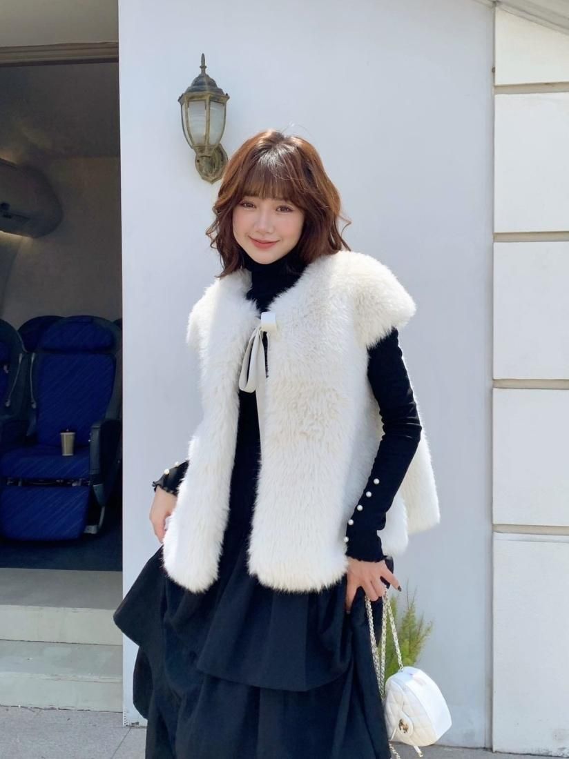 リボンファージレbirthday bash 2WAY RIBBON FUR GILET - mypantum.com