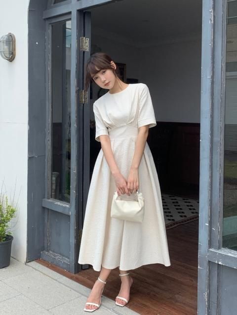 FRONT TUCK ALINE JACQUARD DRESS