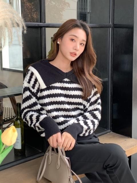 BIG COLLAR BORDER KNIT