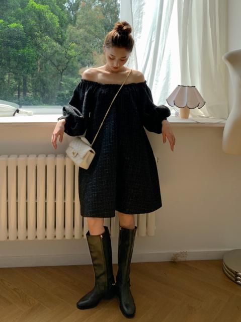 ワンピース birthdaybash TWEED PUFF SLEEVE DRESS birthdaybash TWEED PUFF SLEEVE DRESS