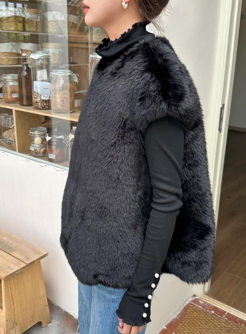 【受注生産】BACK RIBBON FUR VEST LIMITED BLACK SSIZE - BIRTHDAY BASH