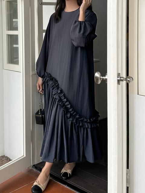 FRILL RIBBON ASYMMETRY DRESS