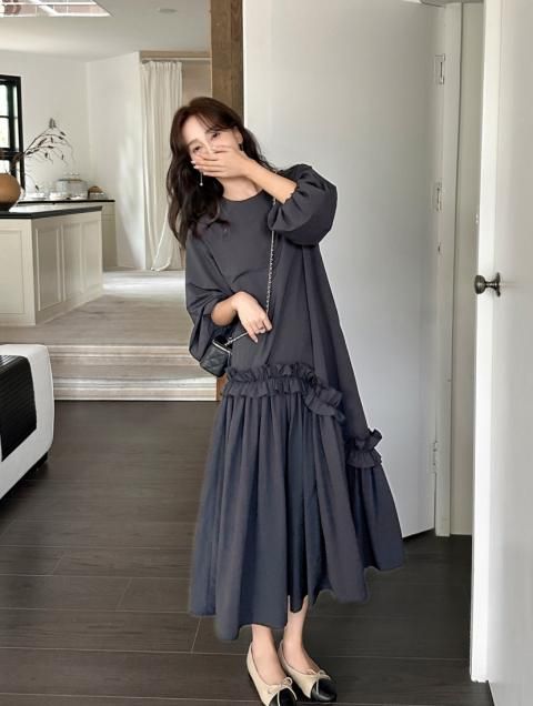 FRILL RIBBON ASYMMETRY DRESS