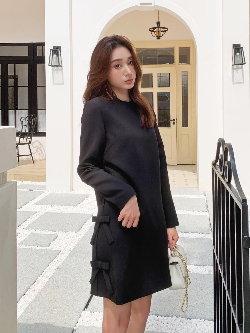 【BIRTHDAYBASH】LINEN SCALLOPED DRESS 半袖 JACQUARD RIBBON SHOULDER DRESS - BIRTHDAY BASH