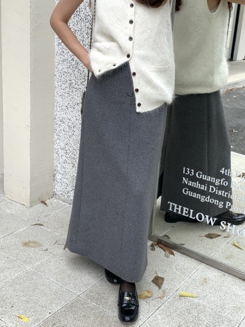 BB WOOL BACK SLIT LONG SKIRT