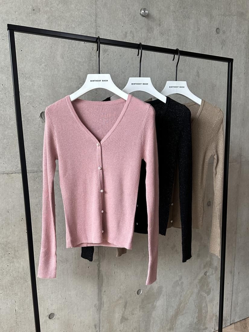 【新品未使用】24SS Hand knit lame cardigan LAME VNECK RIB KNIT CARDIGAN - BIRTHDAY BASH