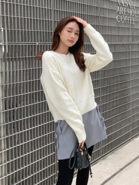 RILEY PEARL KNIT TOPS WHITE