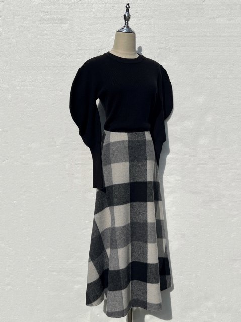 BRUSHED PLAID FLARE SKIRT