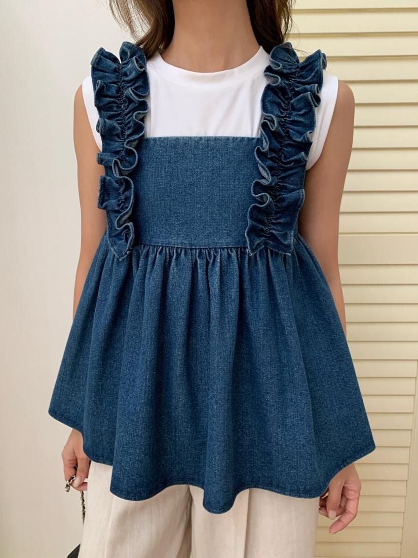 DENIM FRILL CAMISOLE TOPS - BIRTHDAY BASH