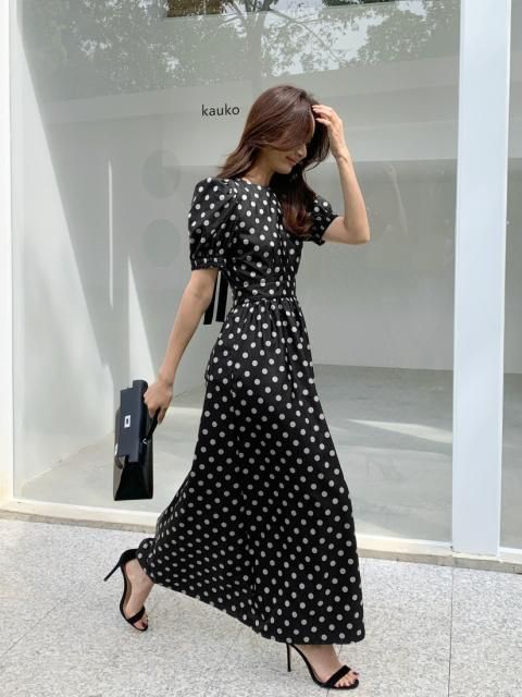 HAILEY DOT SATIN LONG DRESS