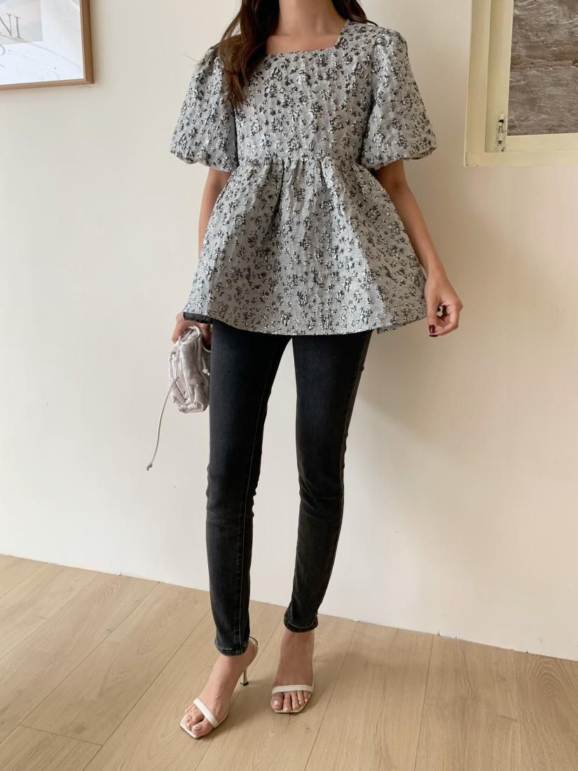 JACQUARD PEPLUM PUFF RIBBON TOPS - BIRTHDAY BASH