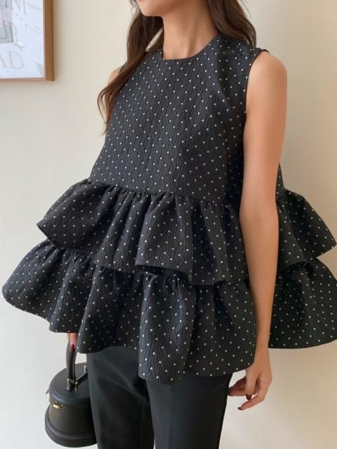 JACQUARD DOT TRIPLE FRILL TOPS