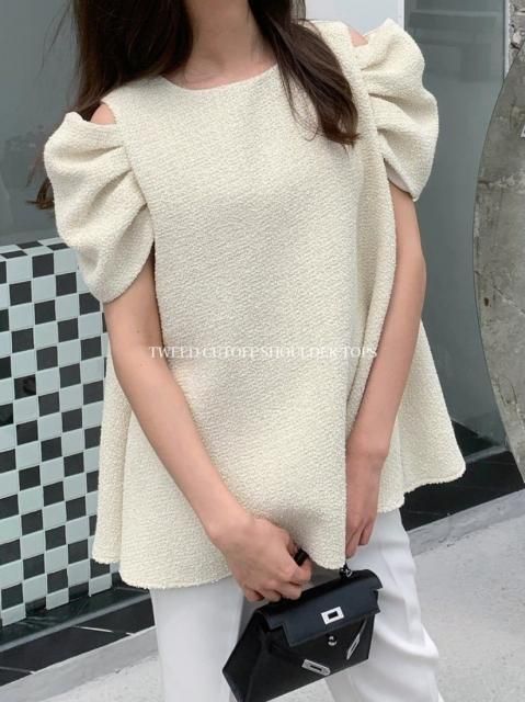 TWEED CUTOFF SHOULDER TOPS