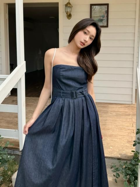 LORA BARE TOP DENIM DRESS