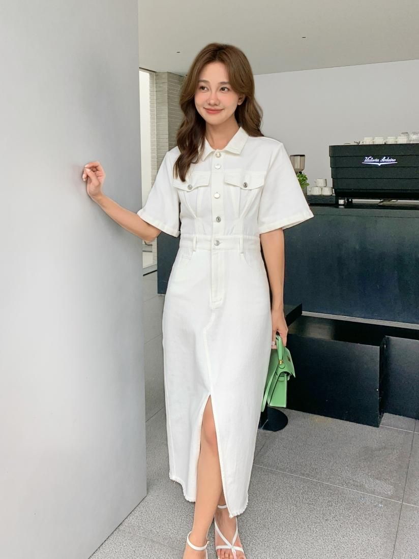 DENIM SHIRT SLIT DRESS - BIRTHDAY BASH