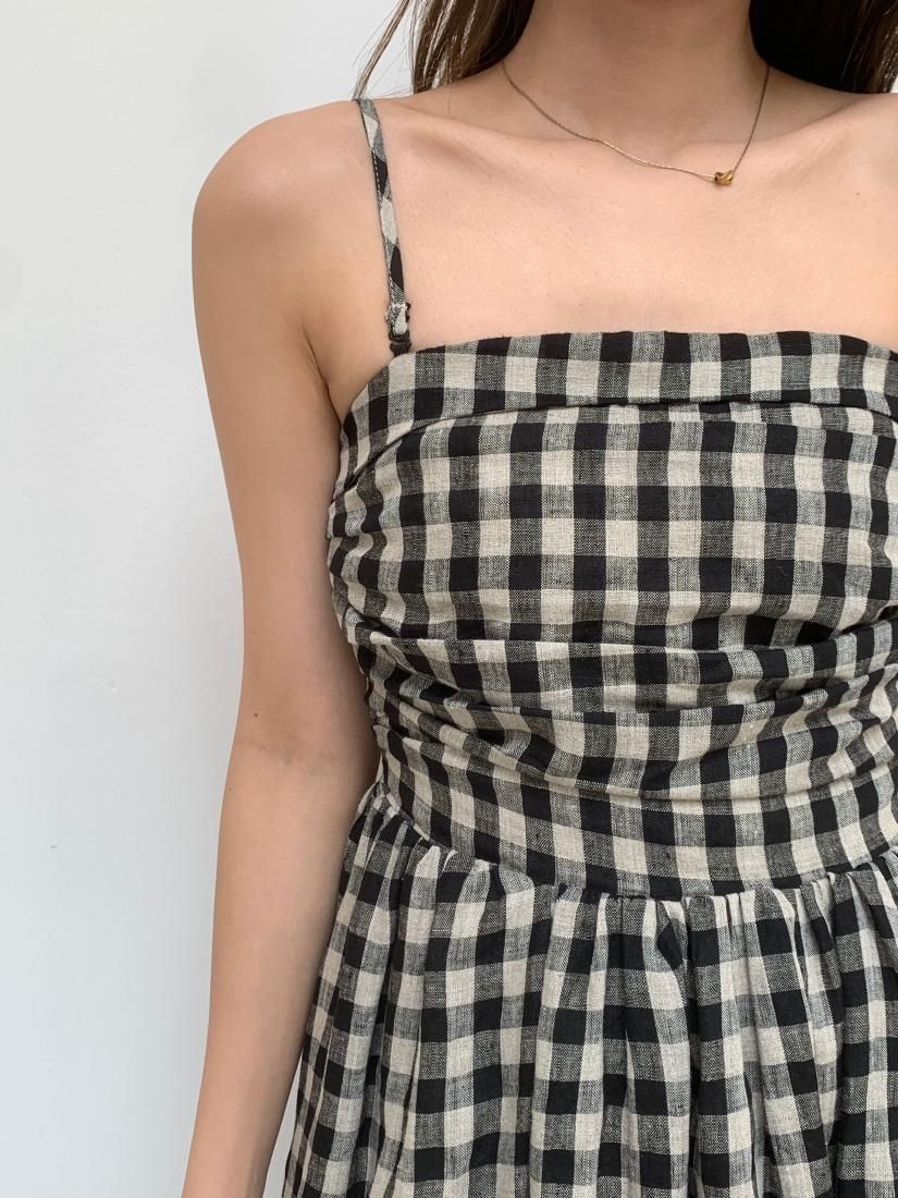 OFF SHOULDER GINGHAM DRESS IN LINEN - BIRTHDAY BASH