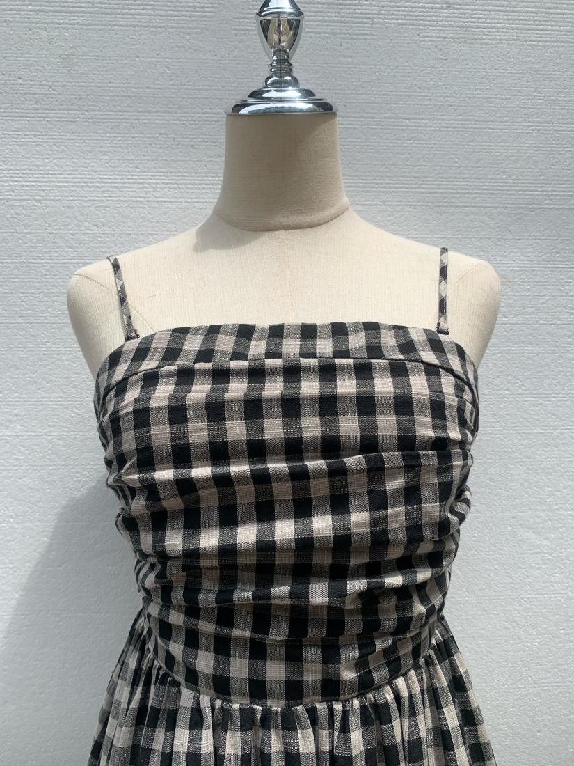OFF SHOULDER GINGHAM DRESS IN LINEN - BIRTHDAY BASH
