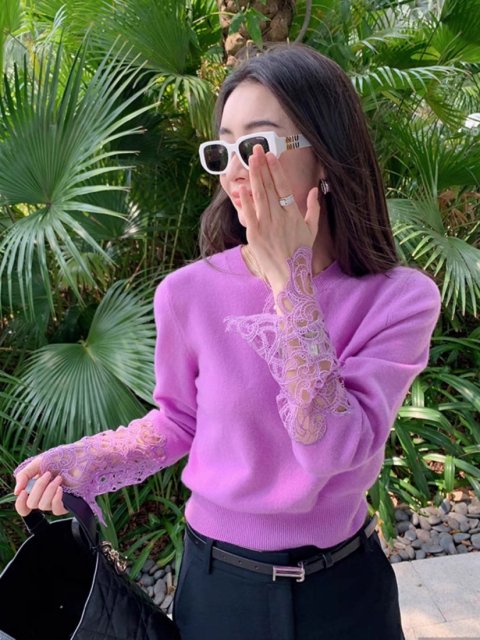 LACE SLEEVE KNIT TOPS