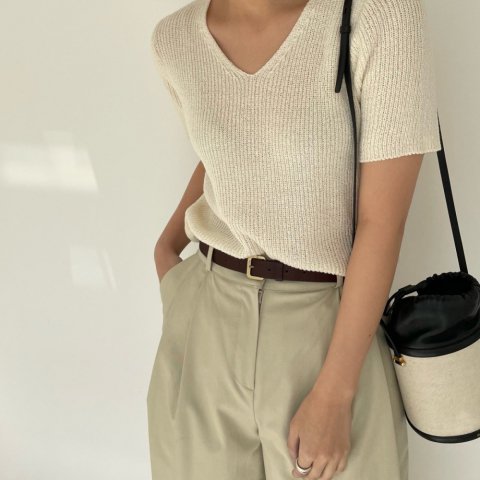 KR V NECK SS KNIT TOPS