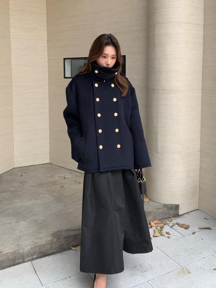 STAND COLLAR PEA COAT - BIRTHDAY BASH