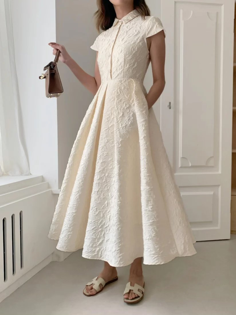 【RE ORDER】JACQUARD HEPBURN DRESS IVORY - BIRTHDAY BASH