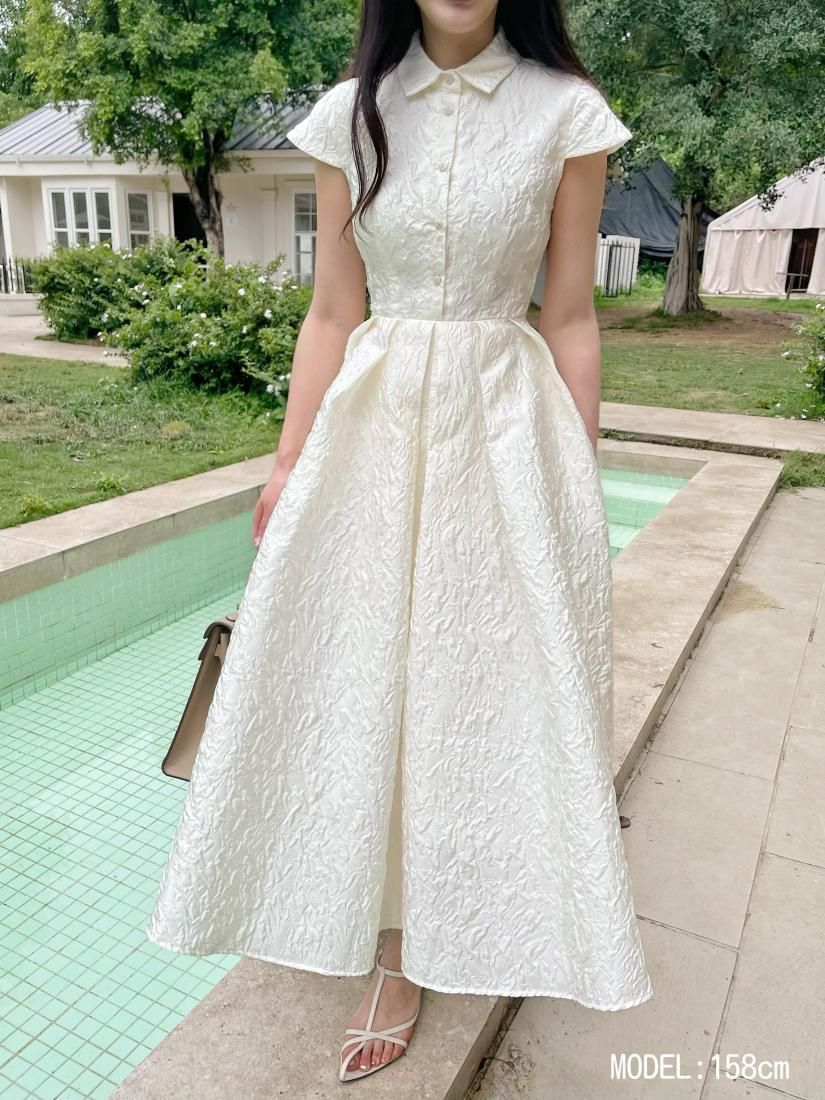 限定販売】JACQUARD HEPBURN DRESS IVORY【4/28am11:00 ORDER