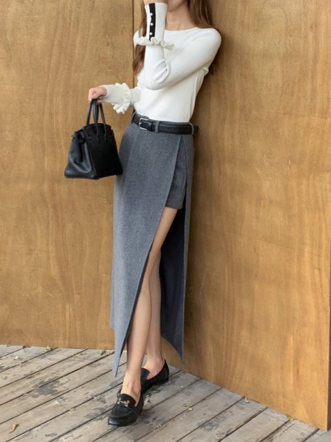 PRICEWOOL LIKE SLIT SKIRT in SHORT PANTS