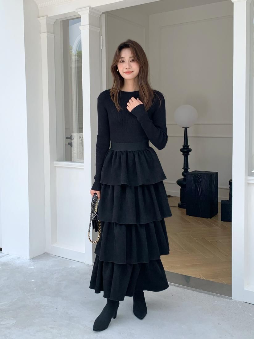 バースデーバッシュ　ダンボールニットドッキングティアードドレス DOCKING DOUBLE KNIT DRESS - BIRTHDAY BASH