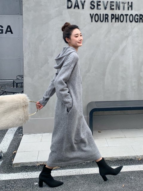 PRICEHOODIE KNIT LONG DRESS