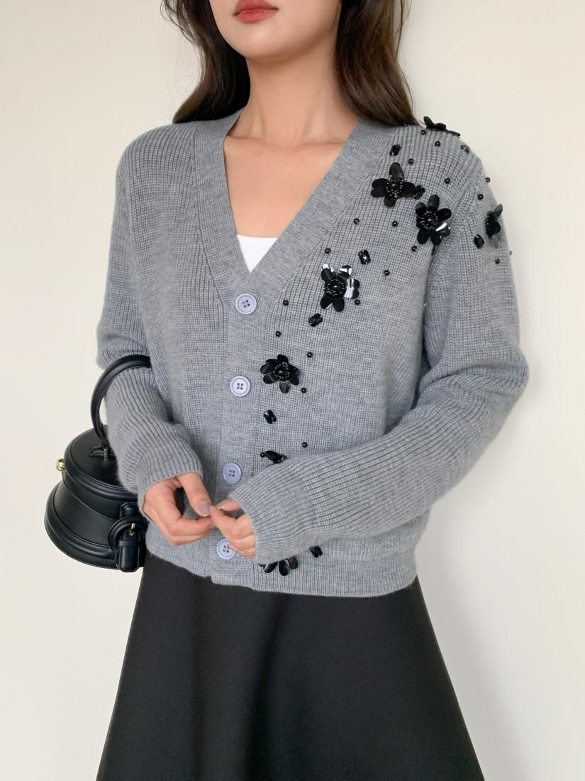 FLOWER BIJOU KNIT CARDIGAN - BIRTHDAY BASH