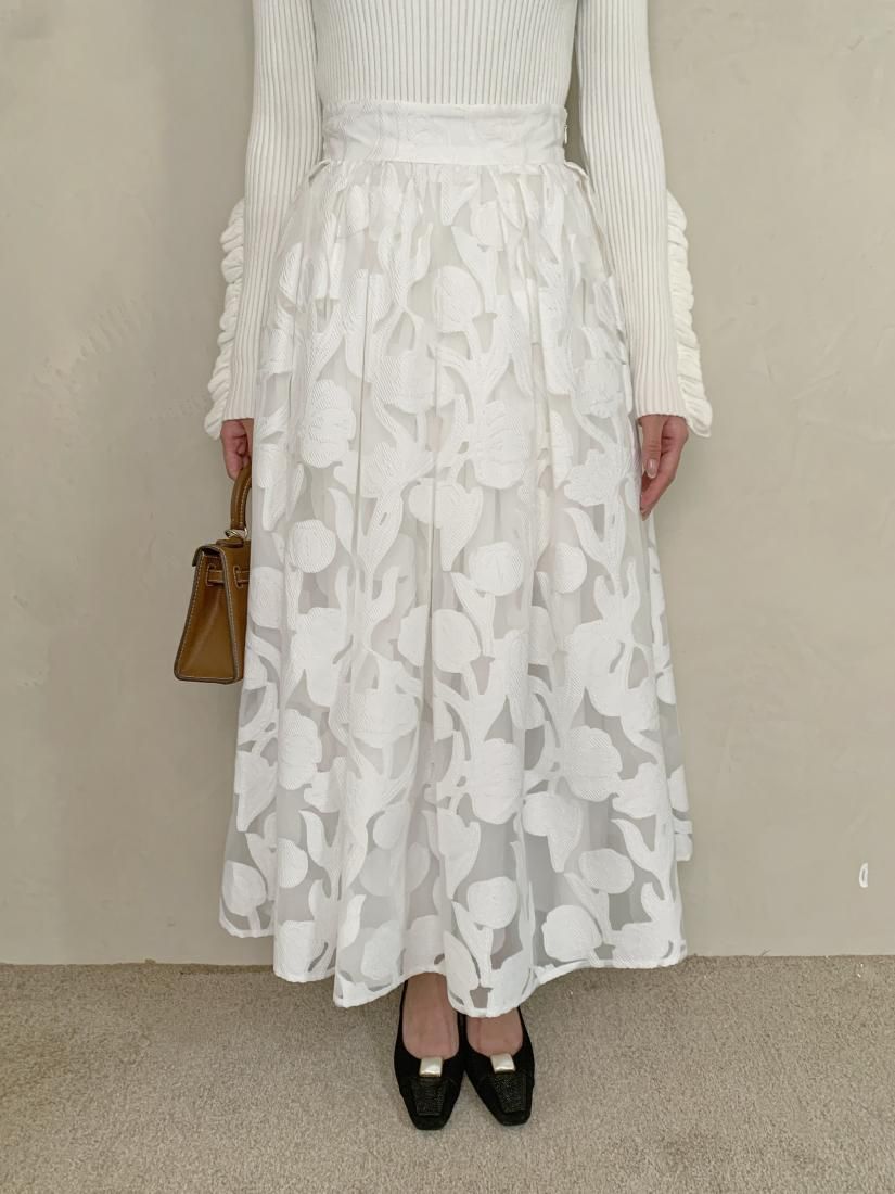 スカート birthdaybash/BBKNITALINESKIRT 再入荷受付中】FLOWER OPAL LACE VOLUME SKIRT - BIRTHDAY BASH