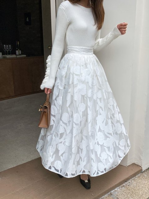 ںټFLOWER OPAL LACE VOLUME SKIRT