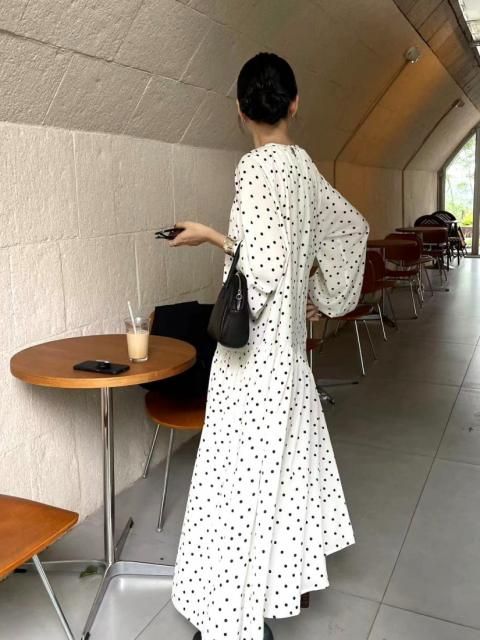 DOT TIERED LONG DRESS