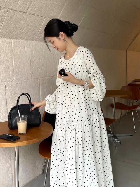 DOT TIERED LONG DRESS
