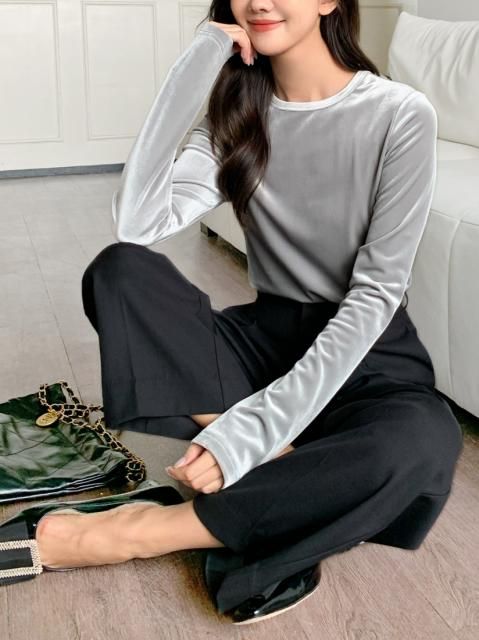 VELOR CREW NECK TOPS