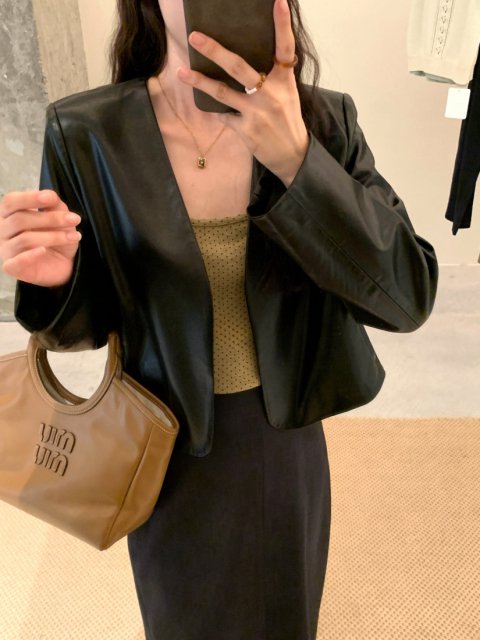 LEATHER NO COLLAR JACKET