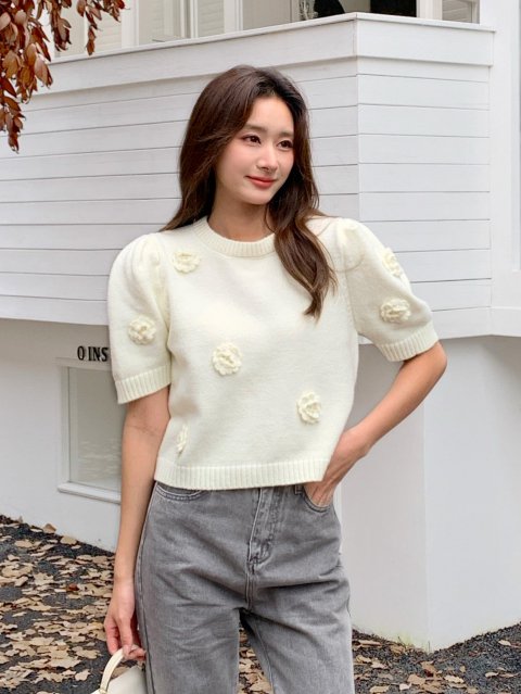 ROSE FLOWER KNIT TOPS