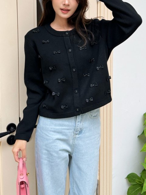 RIBBON BLACK CARDIGAN