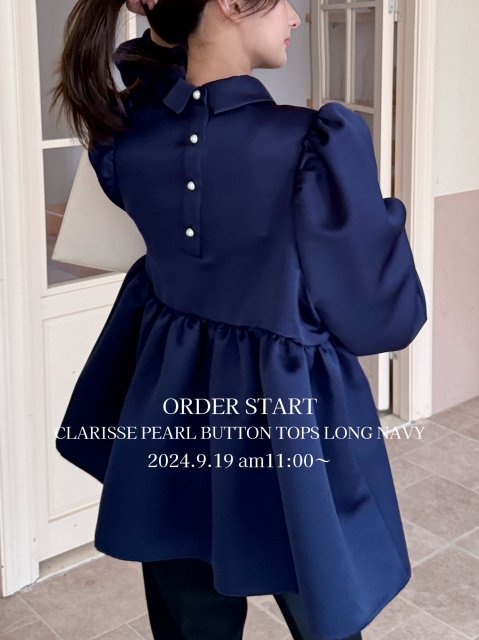 9/19 am11:00CLARISSE PEARL BUTTON TOPS LONG NAVY