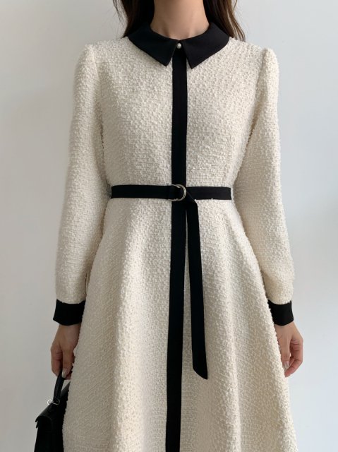 TWEED BICOLOR BELT DRESS