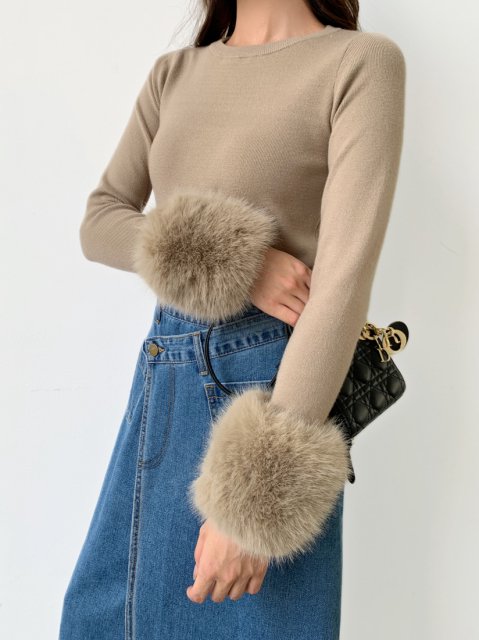 2WAY FUR SLEEVE KNIT TOPS