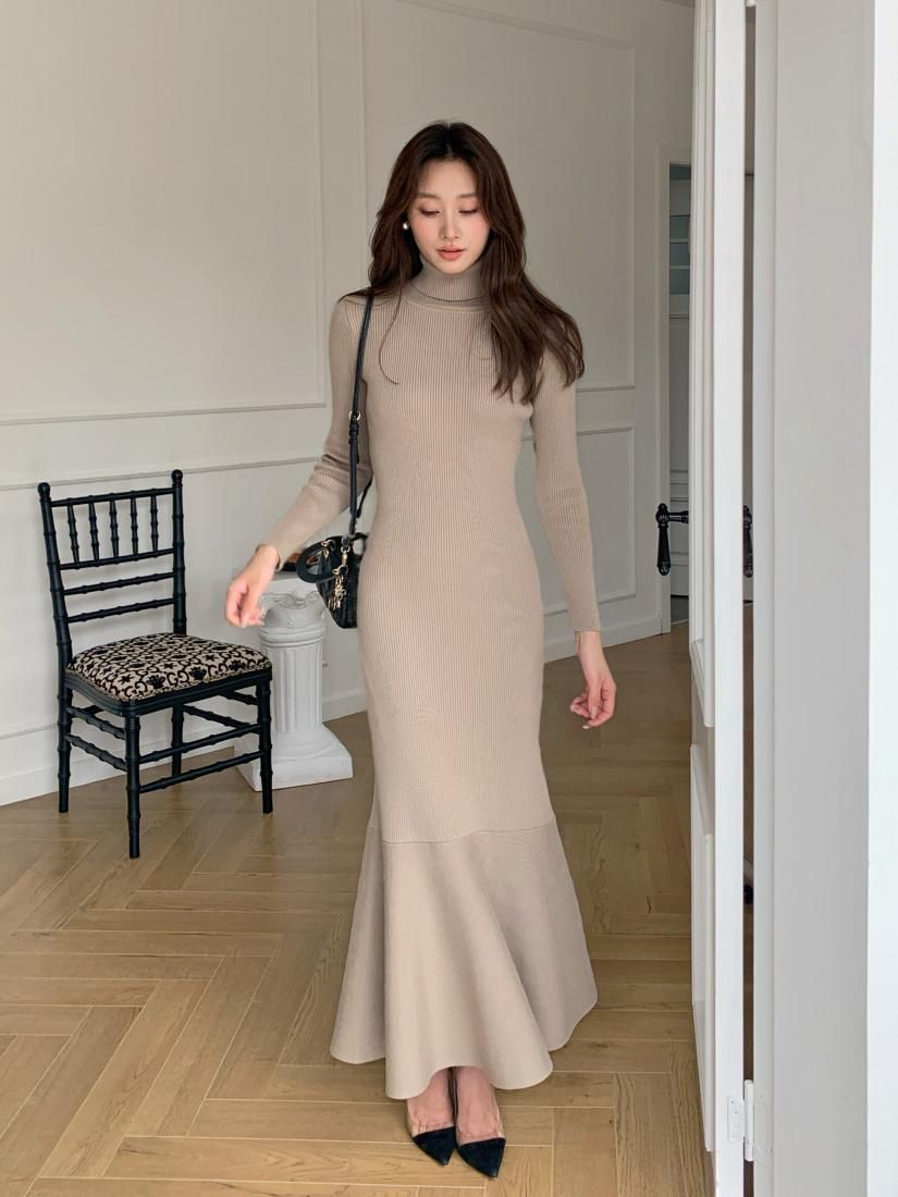 MIDI PEPLUM KNIT DRESS with PEARL - BIRTHDAY BASH