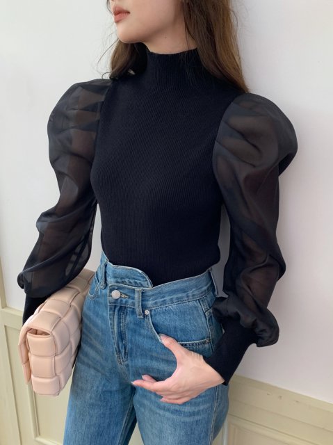 SHEER SLEEVE KNIT TOPS