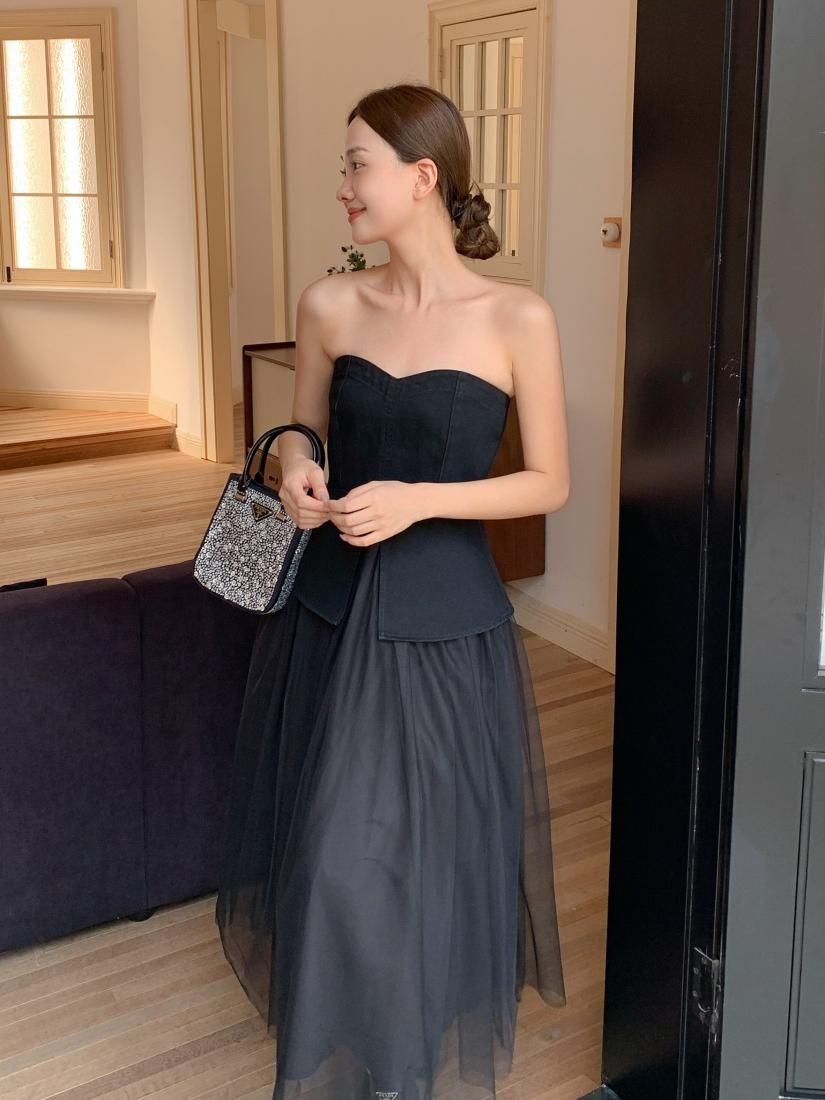 ★riu Rちゃん Tulle docking denim dress ブルー 2025-04-11103632.jpg?v=1747370194