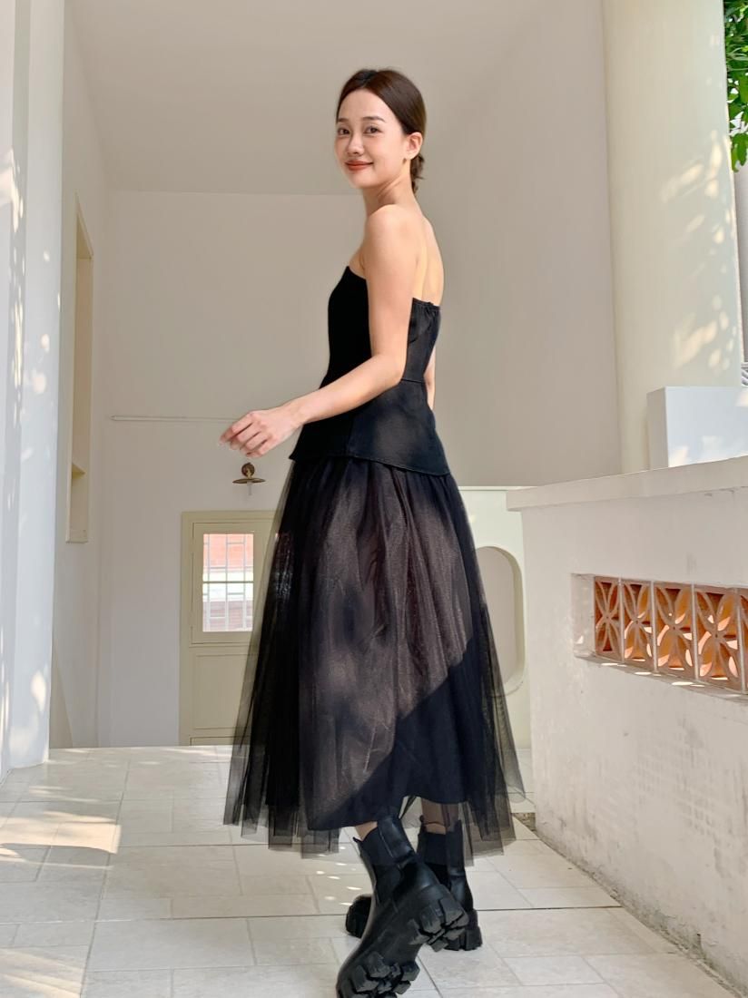 ワンピース DENIM BUSTIER DOCKING FLARE DRESS DENIM BUSTIER DOCKING FLARE DRESS - メルカリ