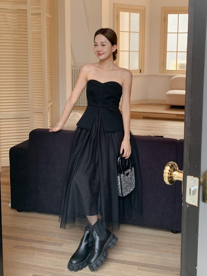 ワンピース DIMENSIONAL DOCKING BUSTIER DRESS DENIM BUSTIER TULLE DOCKING DRESS - BIRTHDAY BASH