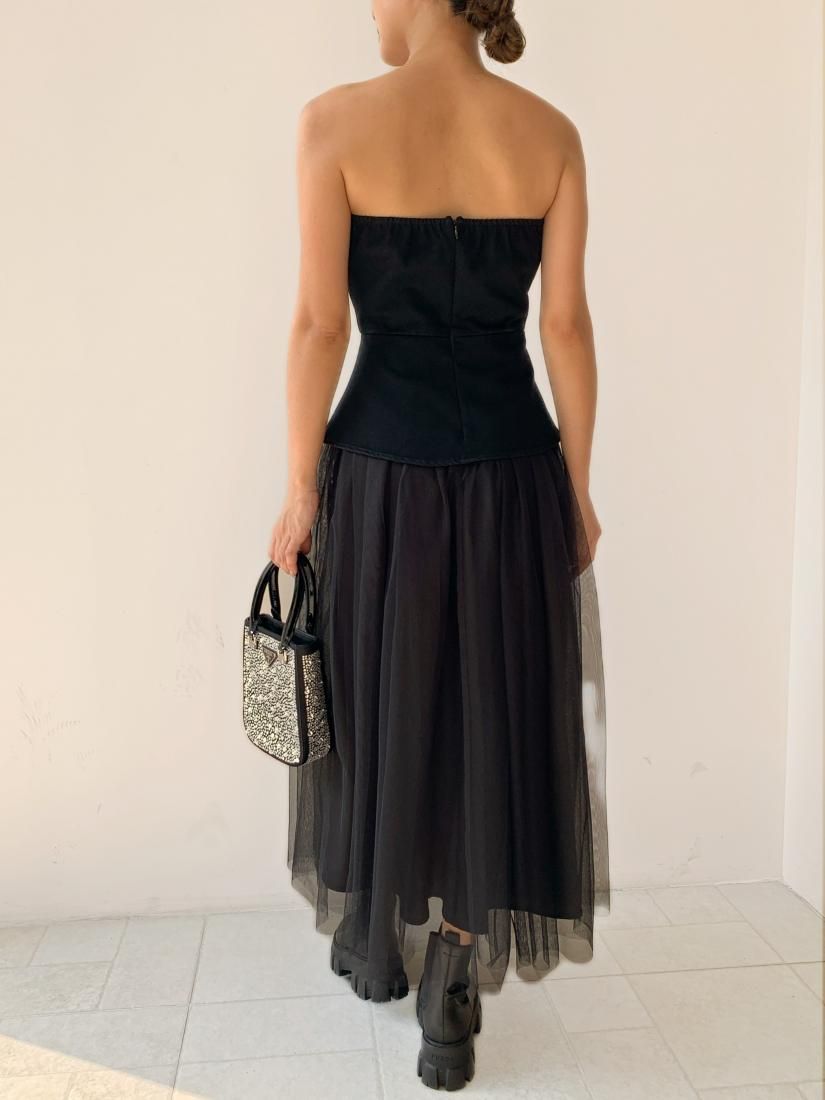 DENIM BUSTIER TULLE DOCKING DRESS - BIRTHDAY BASH