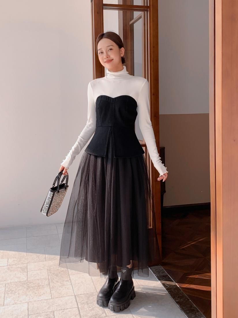 DENIM BUSTIER TULLE DOCKING DRESS - BIRTHDAY BASH