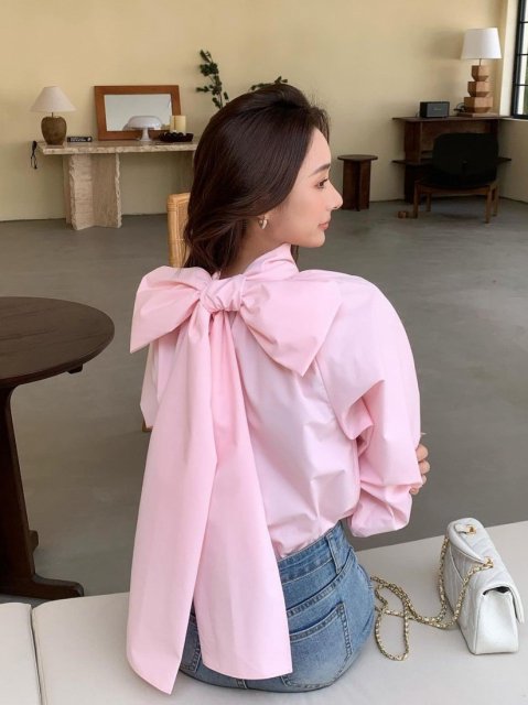  BIG RIBBON 2WAY SHIRTS PINK