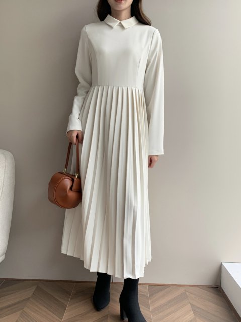 CHERYL COLLAR PLEATS DRESS